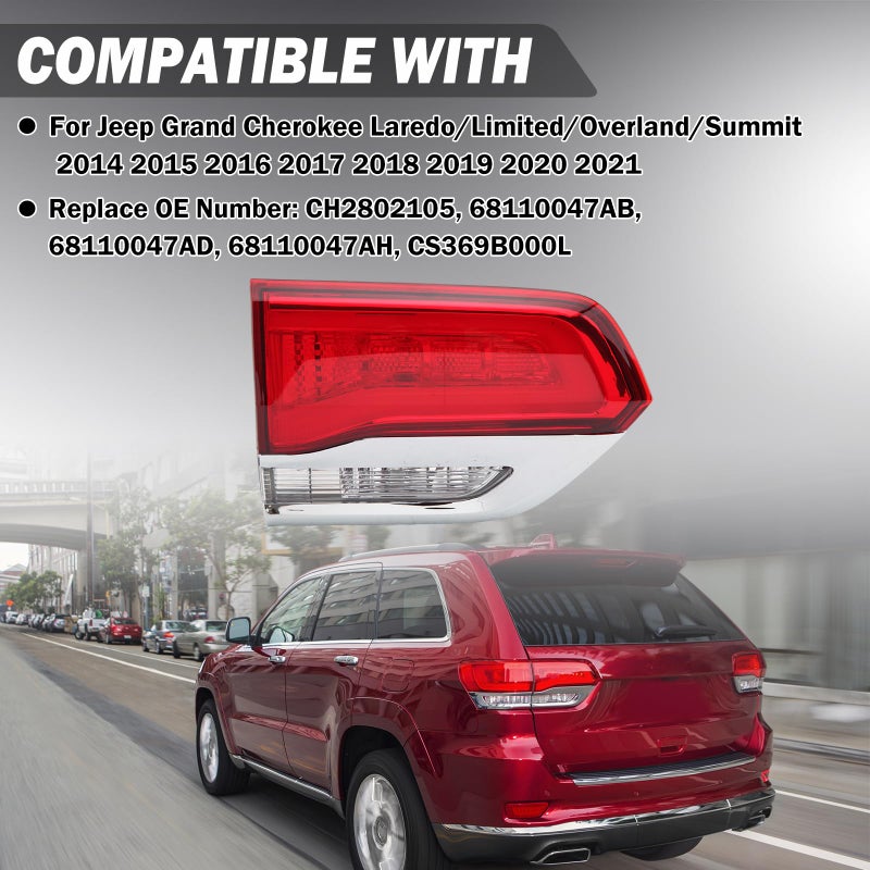Clidr Inner Tail light for 2014-2021 Jeep Grand Cherokee Laredo/Limited/Overland/Summit CH2802105 68110047AB Driver Side (Left) - Image 2